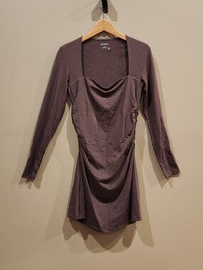 Wild Fable Brown Cowl Neck Ruched Long Sleeve Mini Dress Size M